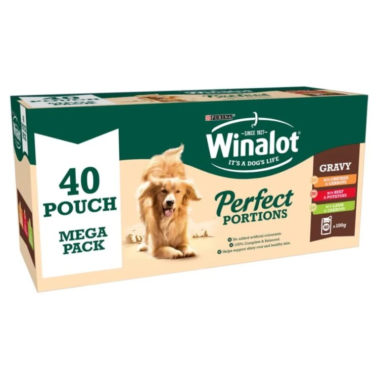 40 X Winalot Perfect Portions Adult Dog Food Beef, Chicken & Lamb In Gravy 100g 3 40 X Winalot Perfect Portions Adult Dog Food Beef, Chicken & Lamb In Gravy 100g