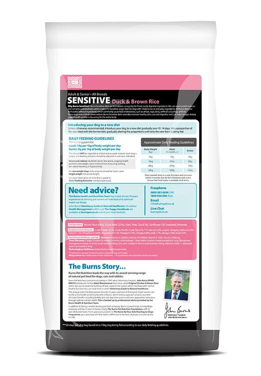 Burns Sensitive+ Adult/Senior Duck & Brown Rice Dog Food 4 Burns Sensitive+ Adult/Senior Duck & Brown Rice Dog Food - Image 2