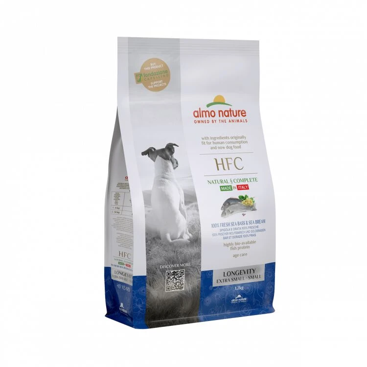 Almo Nature HFC Longevity Fresh Sea Bass & Sea Bream Extra Small To Small Dry Dog Food 1.2kg 3 Almo Nature HFC Longevity Fresh Sea Bass & Sea Bream Extra Small To Small Dry Dog Food 1.2kg