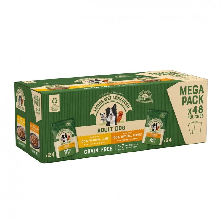 48 X James Wellbeloved Mega Pack Adult Dog Pouches Grain Free Turkey In Gravy 100g 3 48 X James Wellbeloved Mega Pack Adult Dog Pouches Grain Free Turkey In Gravy 100g